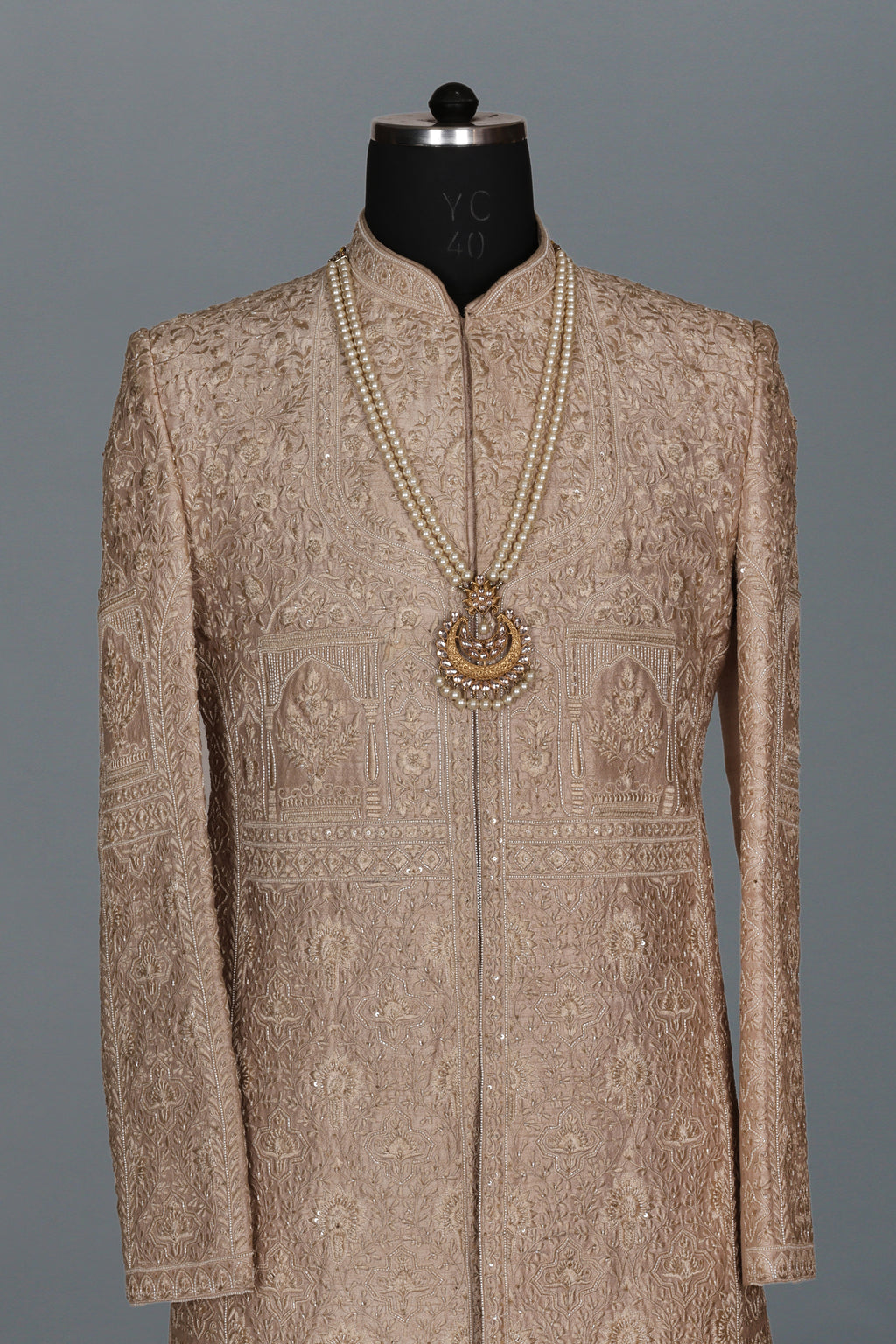 GOLD SHERWANI WITH HAND EMBROIDERY