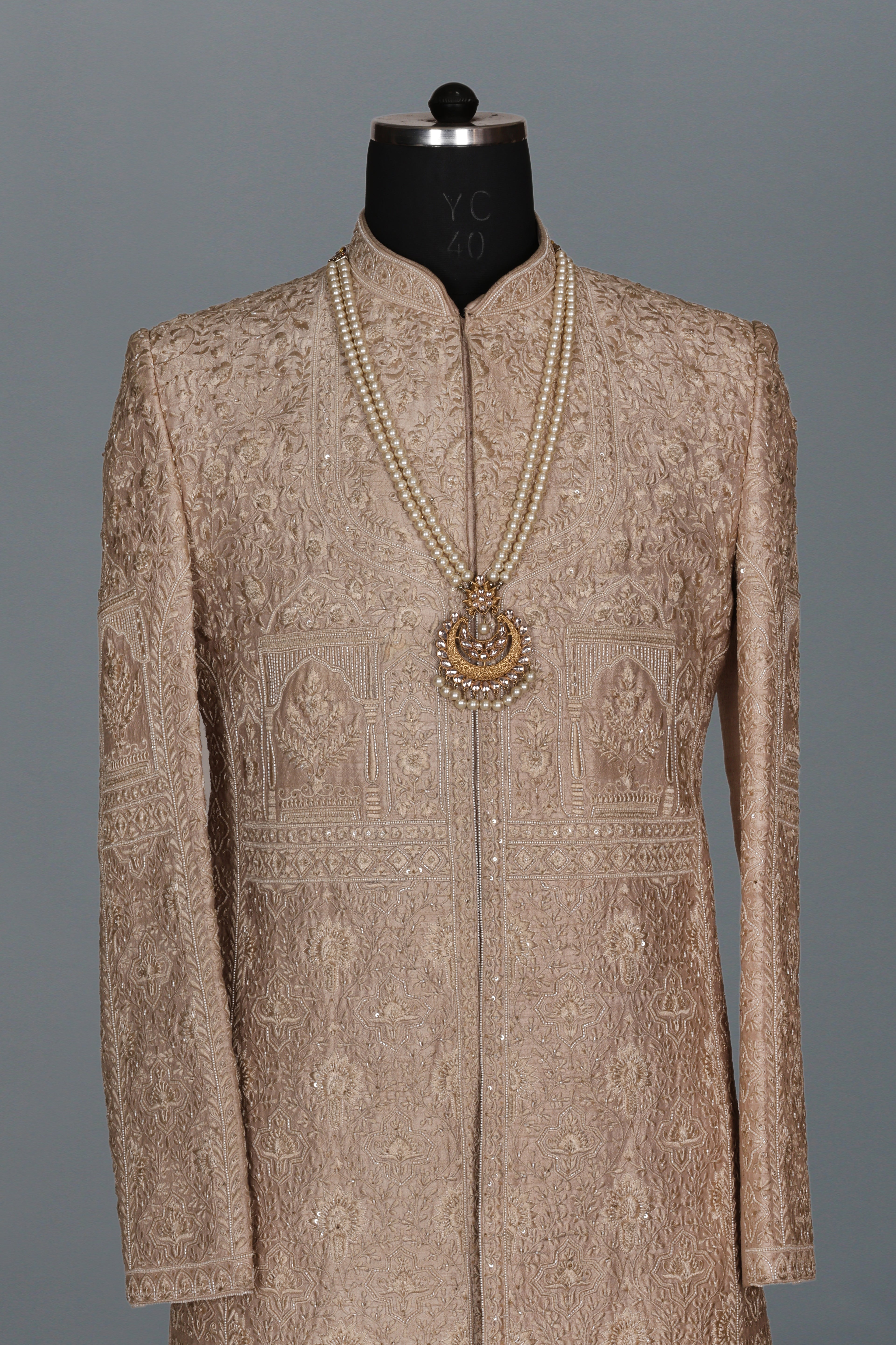 GOLD SHERWANI WITH HAND EMBROIDERY