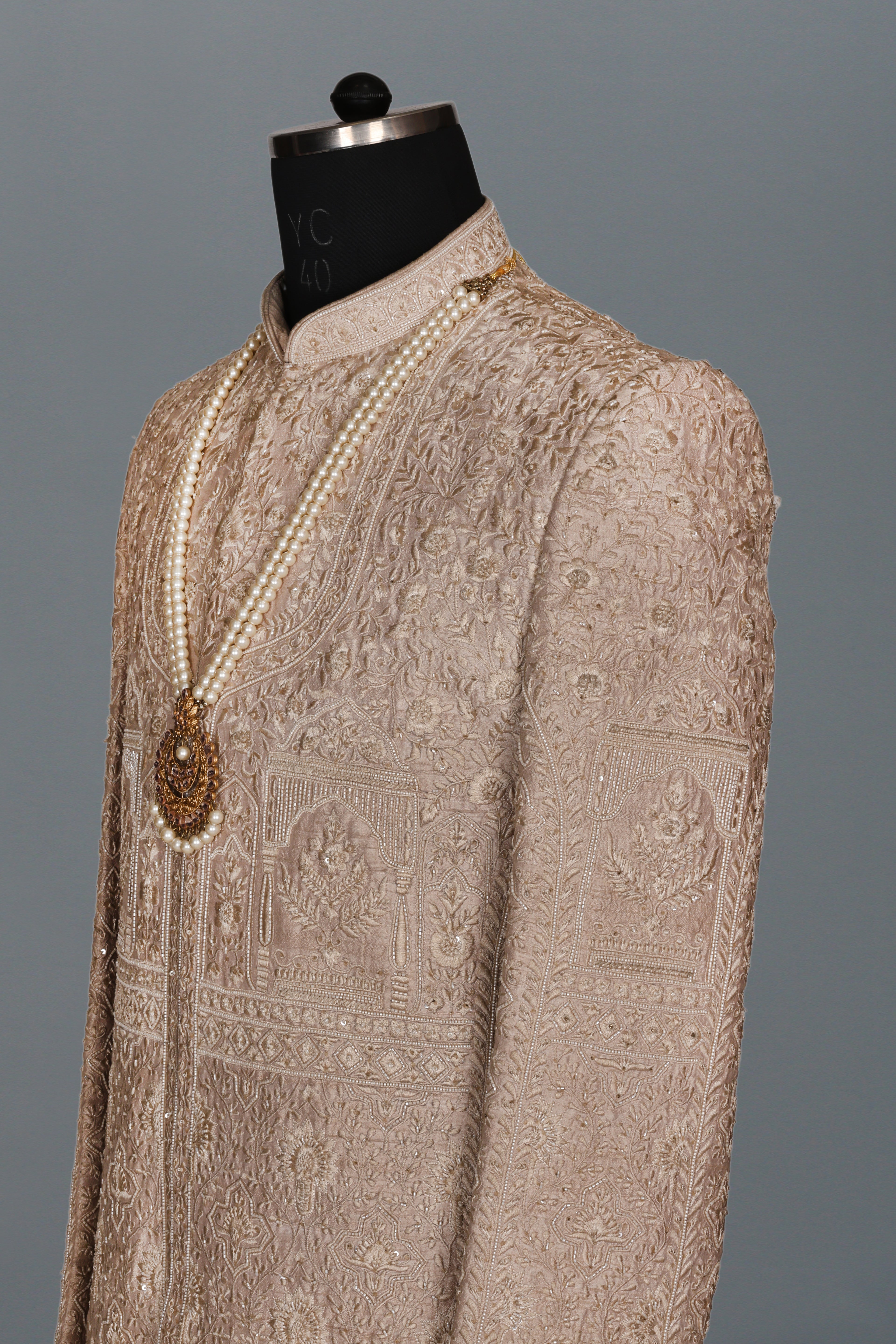 GOLD SHERWANI WITH HAND EMBROIDERY