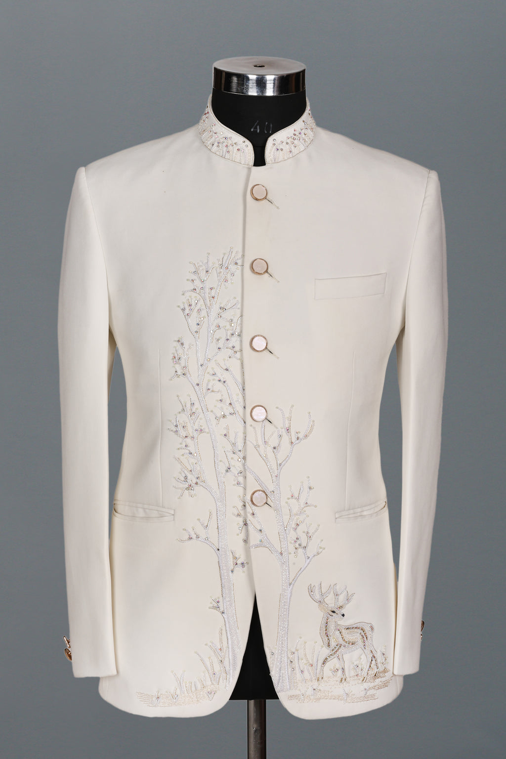 CREAM DEER EMBROIDERED JODHPURI