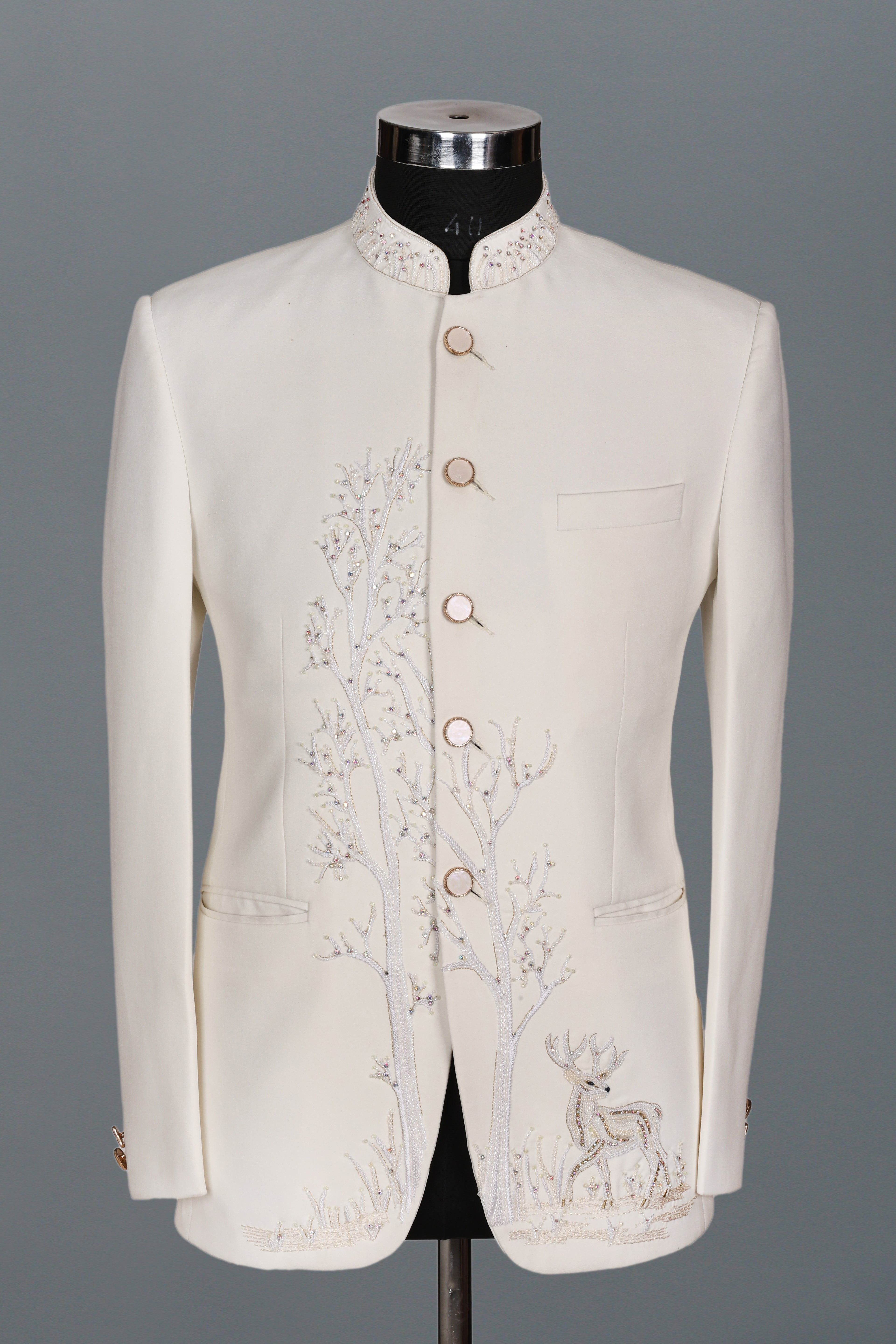 CREAM DEER EMBROIDERED JODHPURI