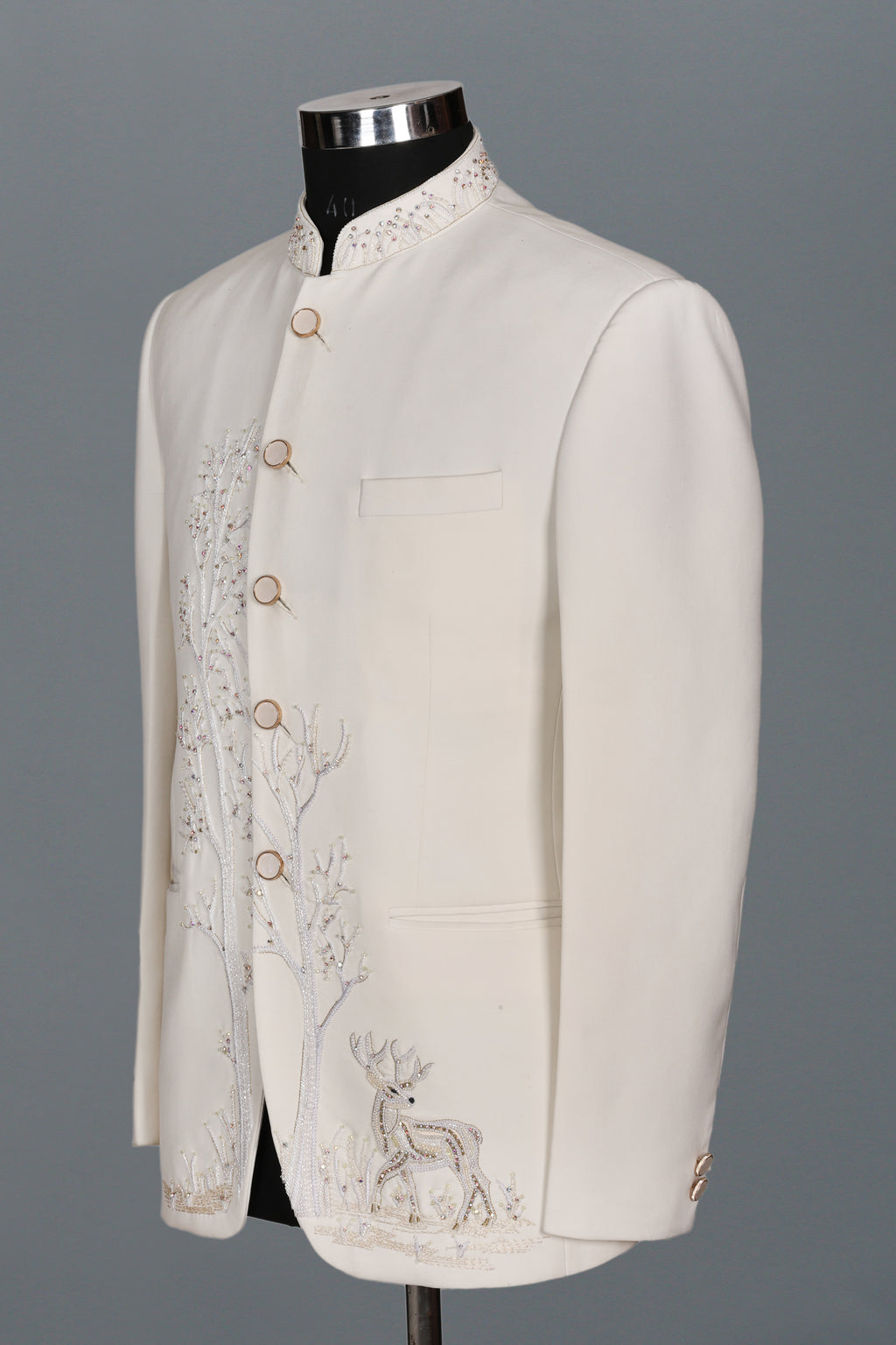 CREAM DEER EMBROIDERED JODHPURI