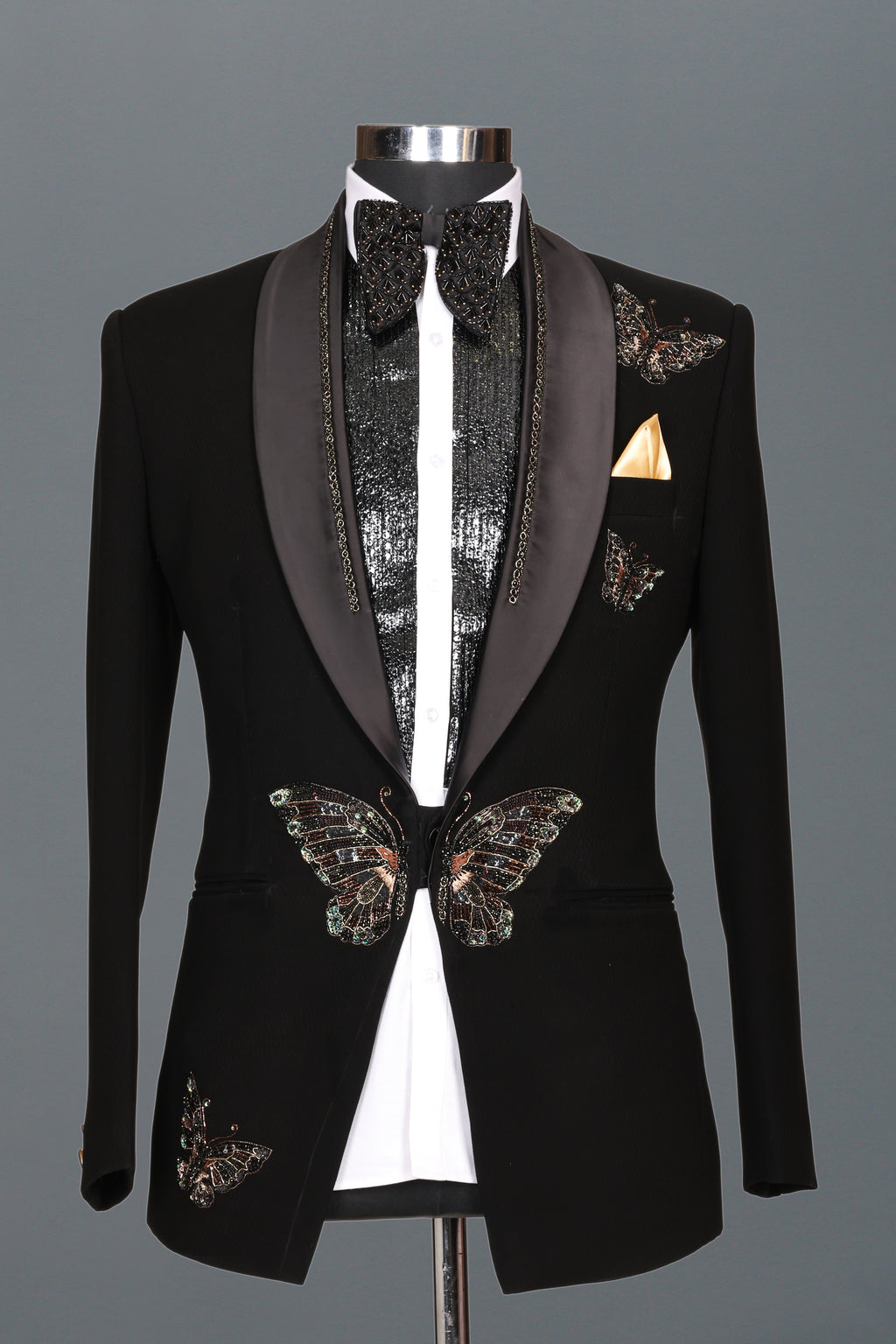 BLACK BUTTERFLY EMBELLISHED TUXEDO
