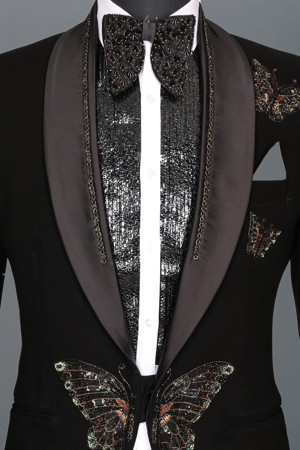 BLACK BUTTERFLY EMBELLISHED TUXEDO