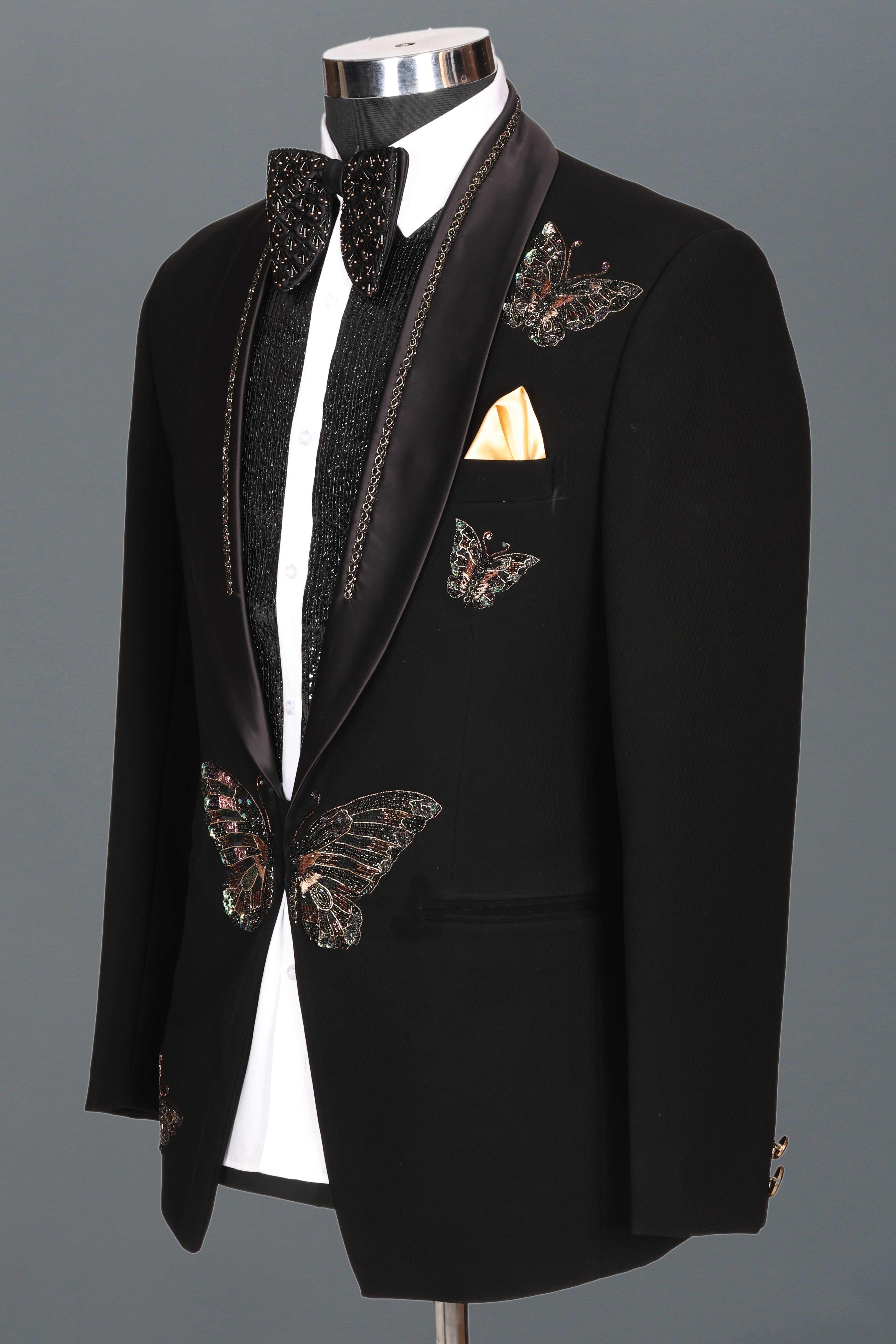 BLACK BUTTERFLY EMBELLISHED TUXEDO