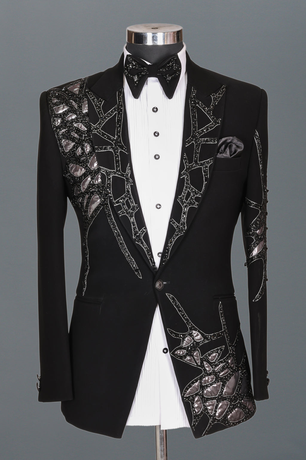 BLACK ABSTRACT EMBELLISHED TUXEDO