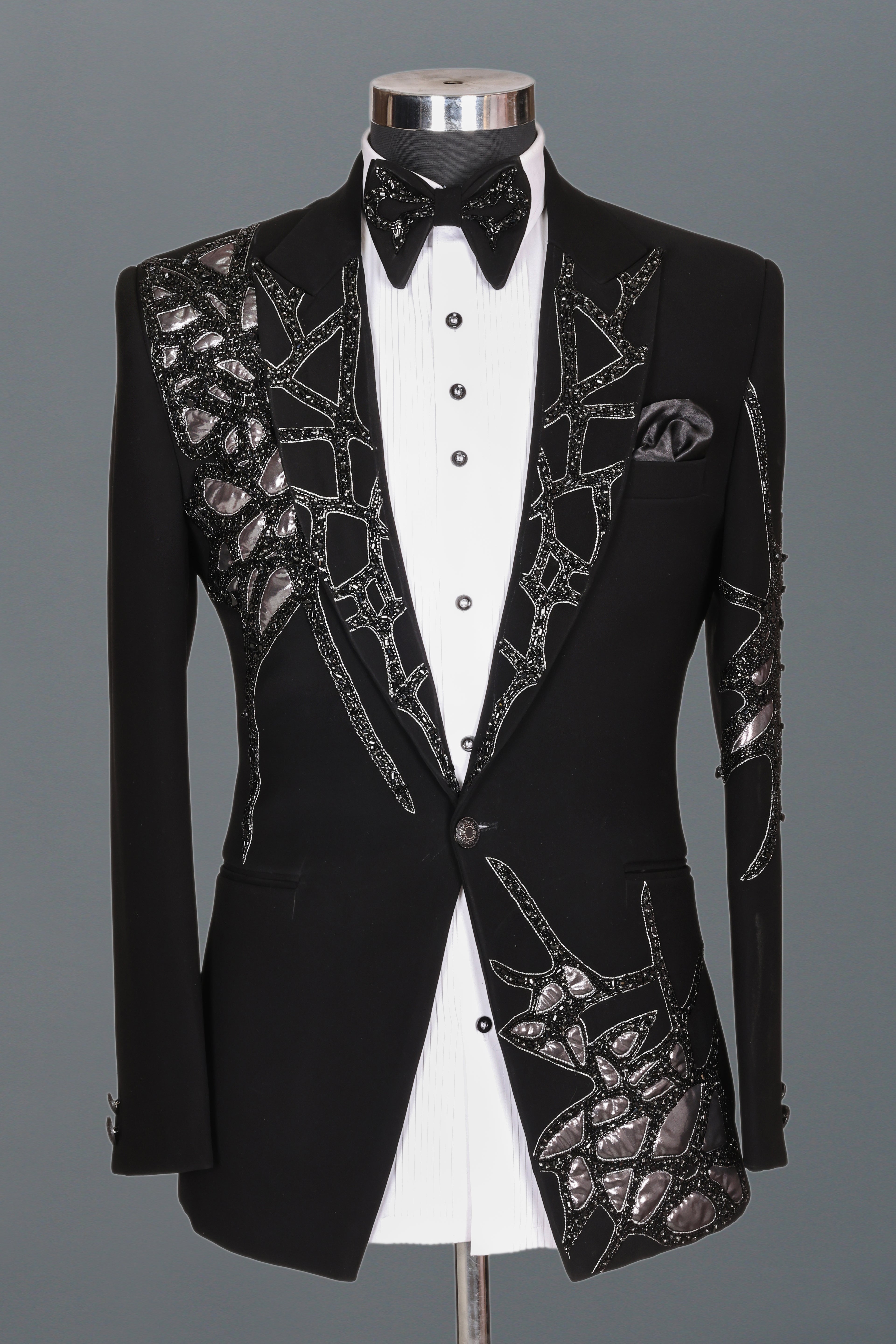 BLACK ABSTRACT EMBELLISHED TUXEDO