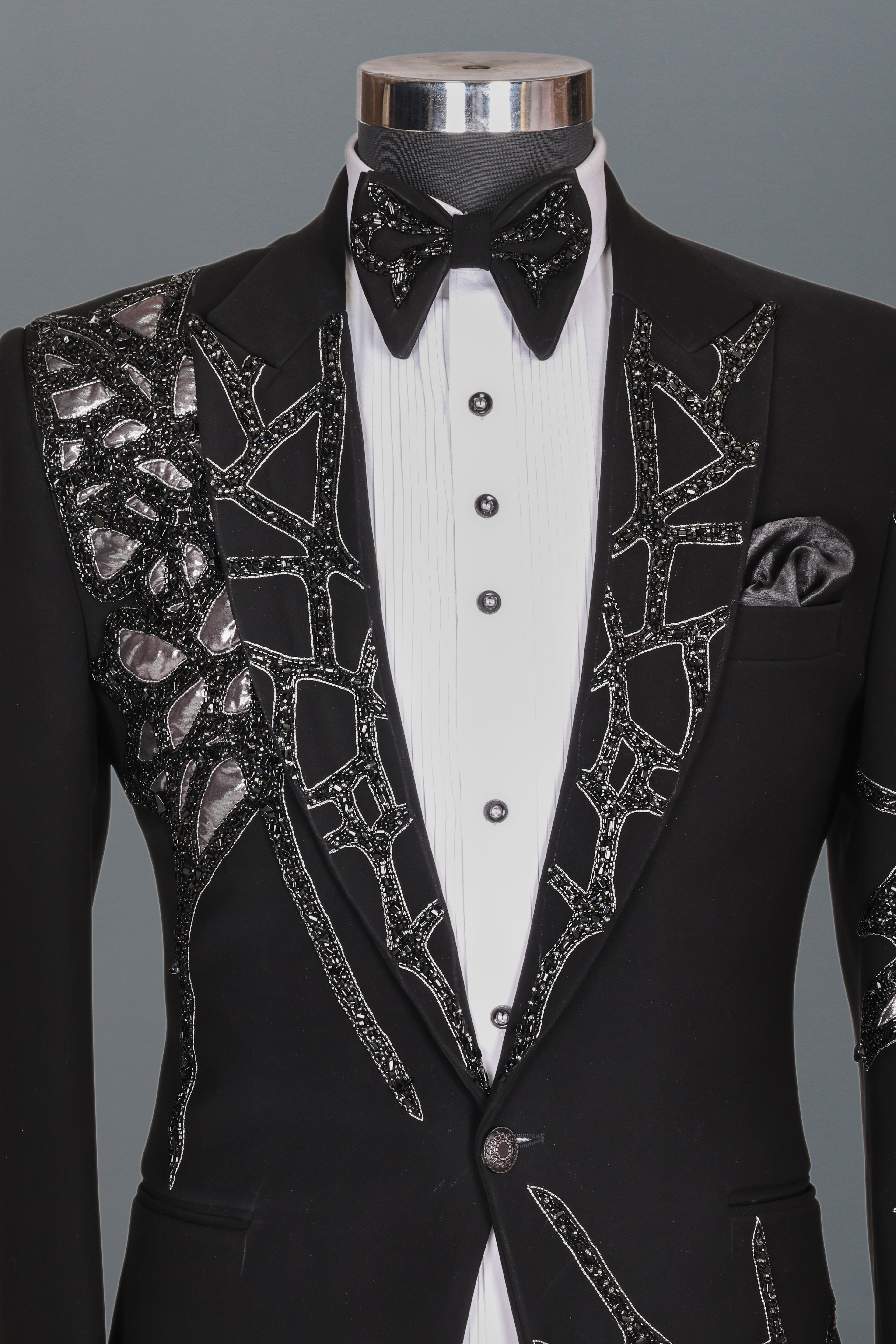 BLACK ABSTRACT EMBELLISHED TUXEDO