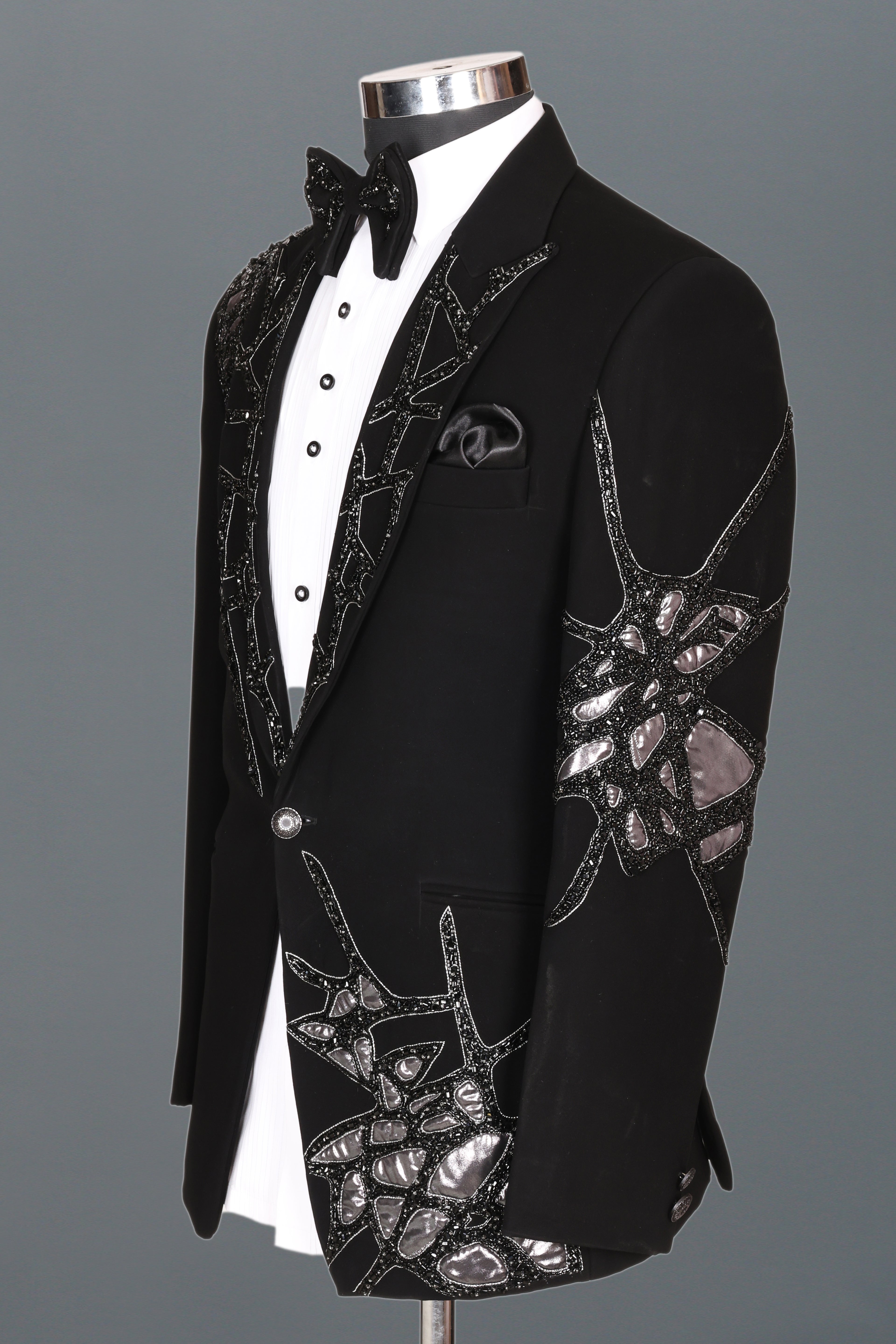BLACK ABSTRACT EMBELLISHED TUXEDO