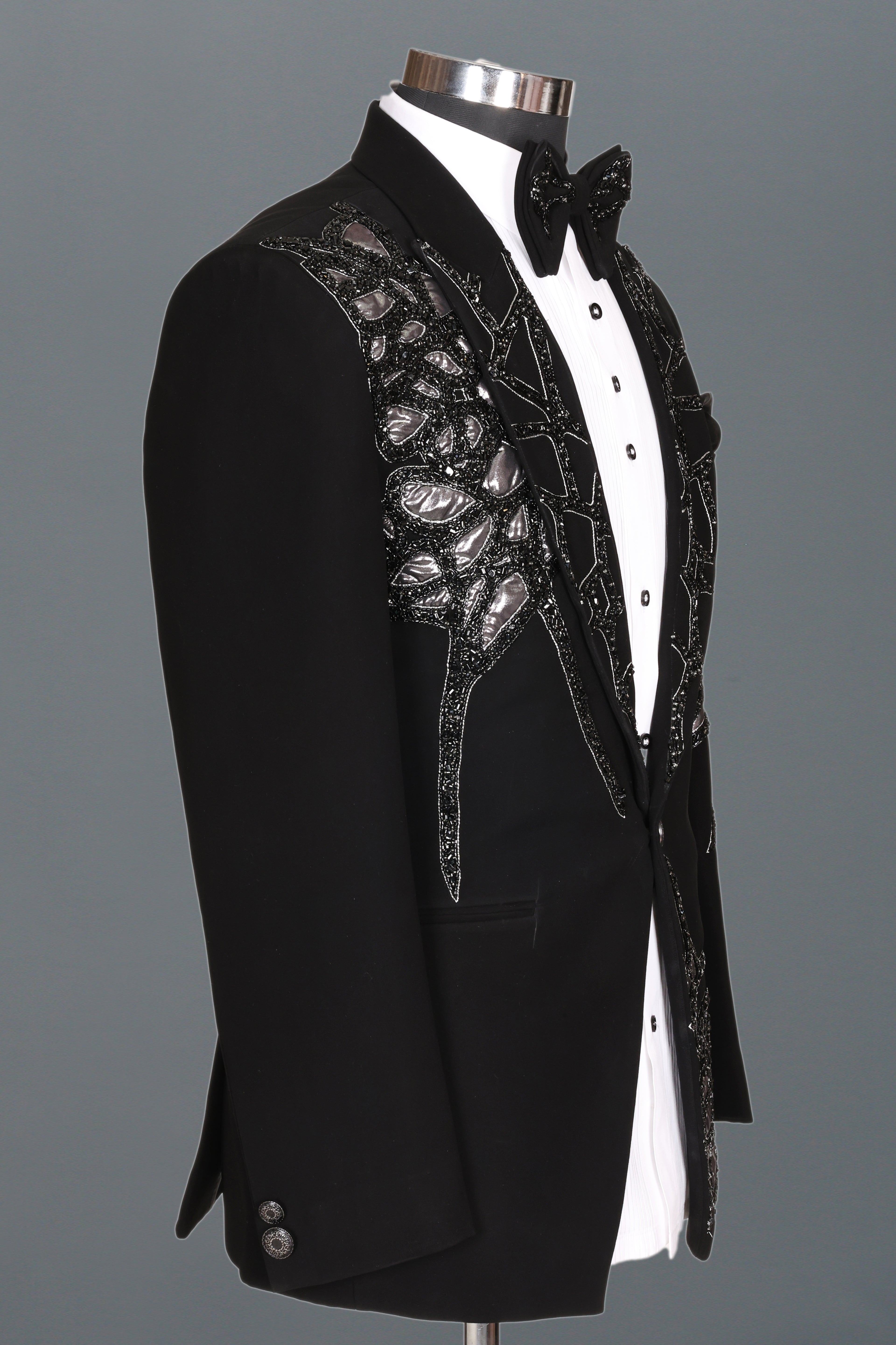 BLACK ABSTRACT EMBELLISHED TUXEDO