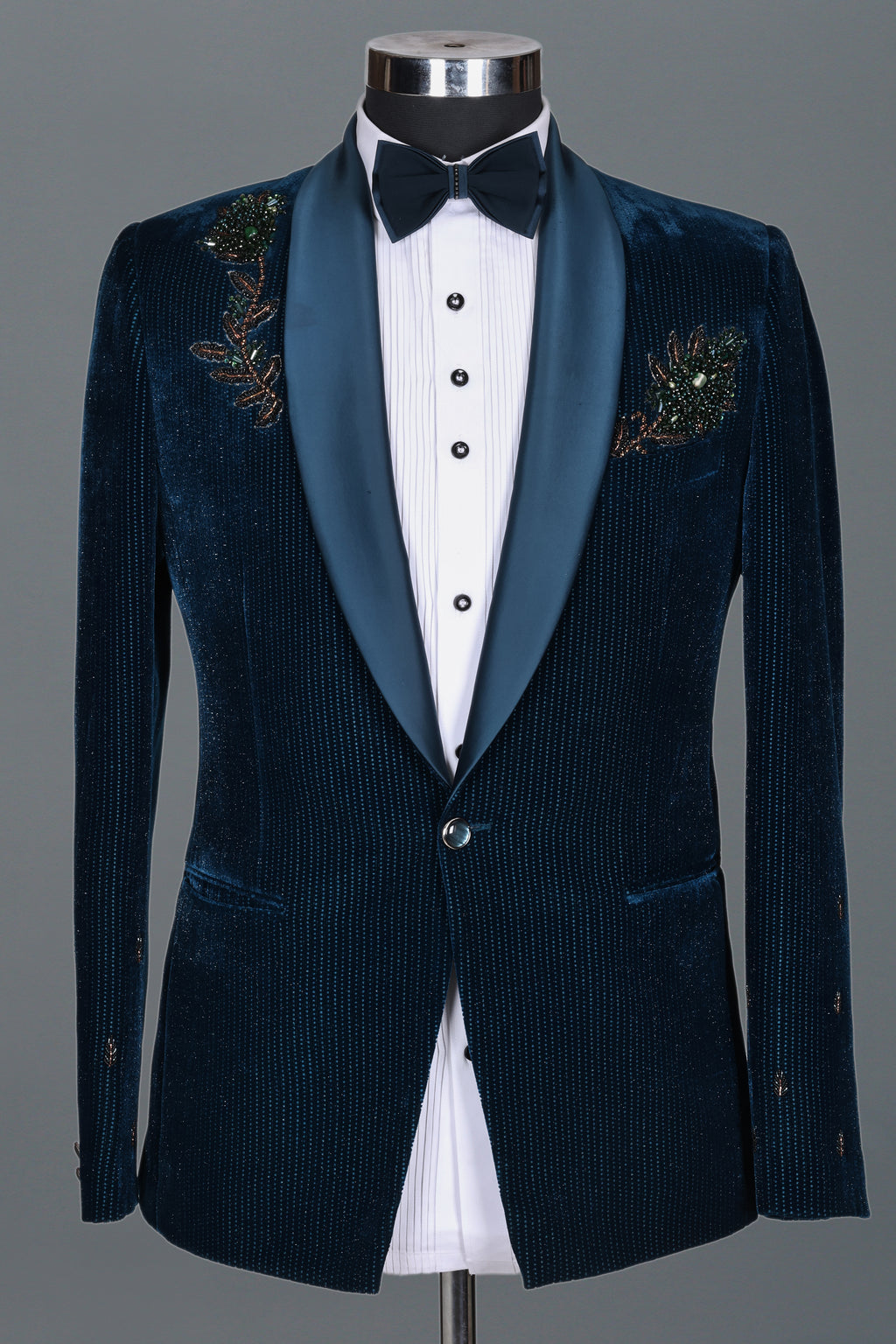 BLUE MICRO VELVET WITH HAND WORK TUXEDO