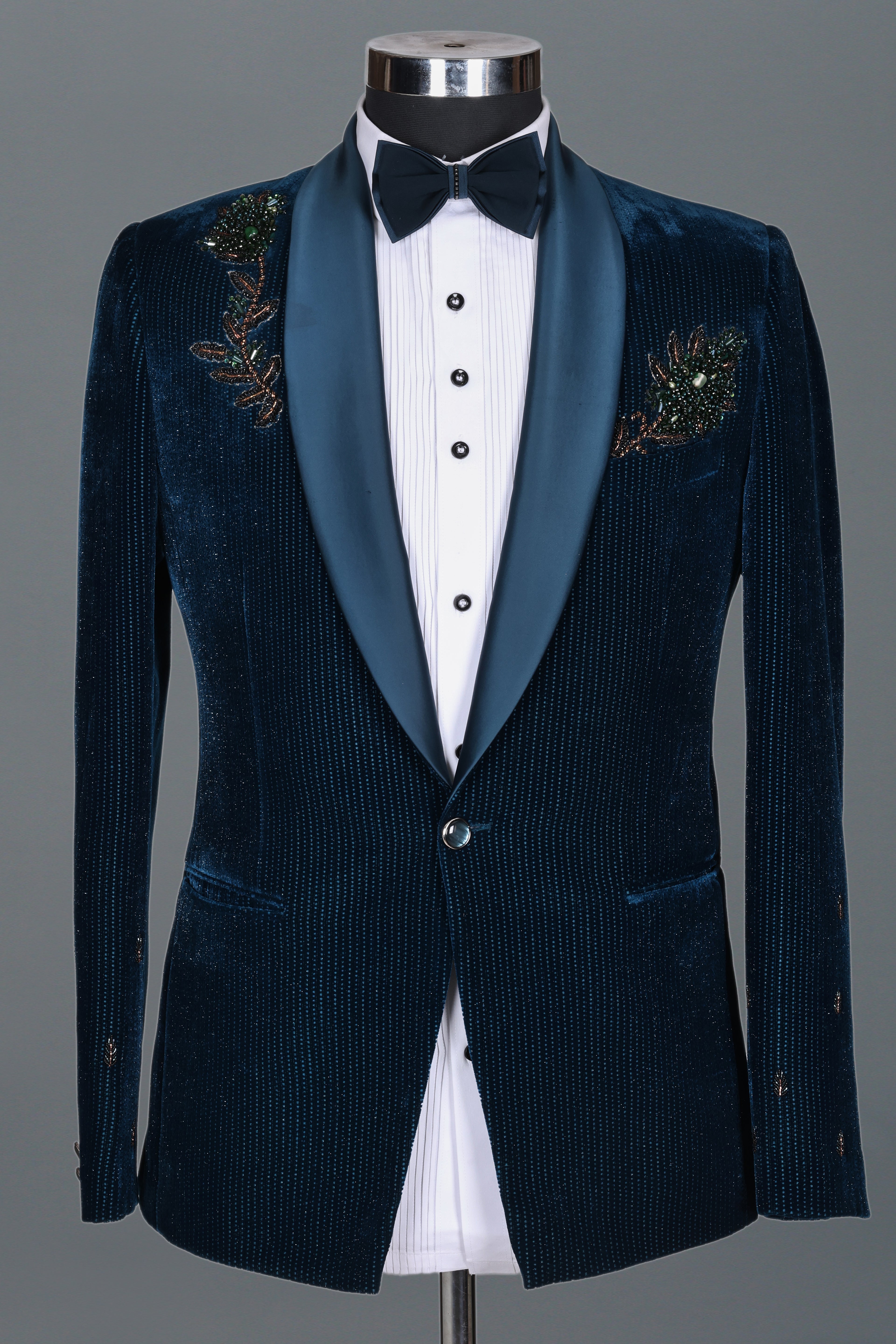 BLUE MICRO VELVET WITH HAND WORK TUXEDO