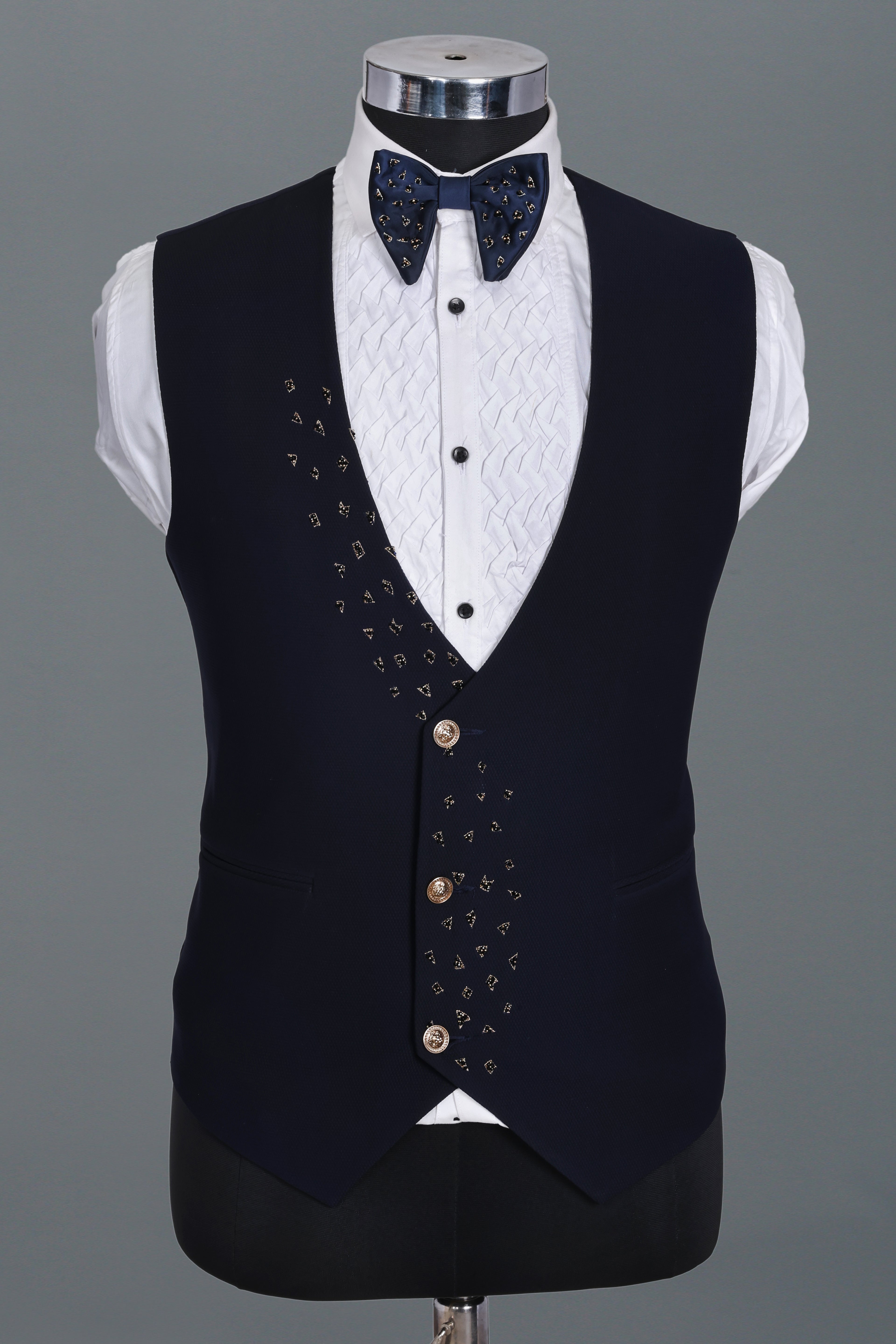 NAVY BLUE DRAGON EMBELLISHED TUXEDO