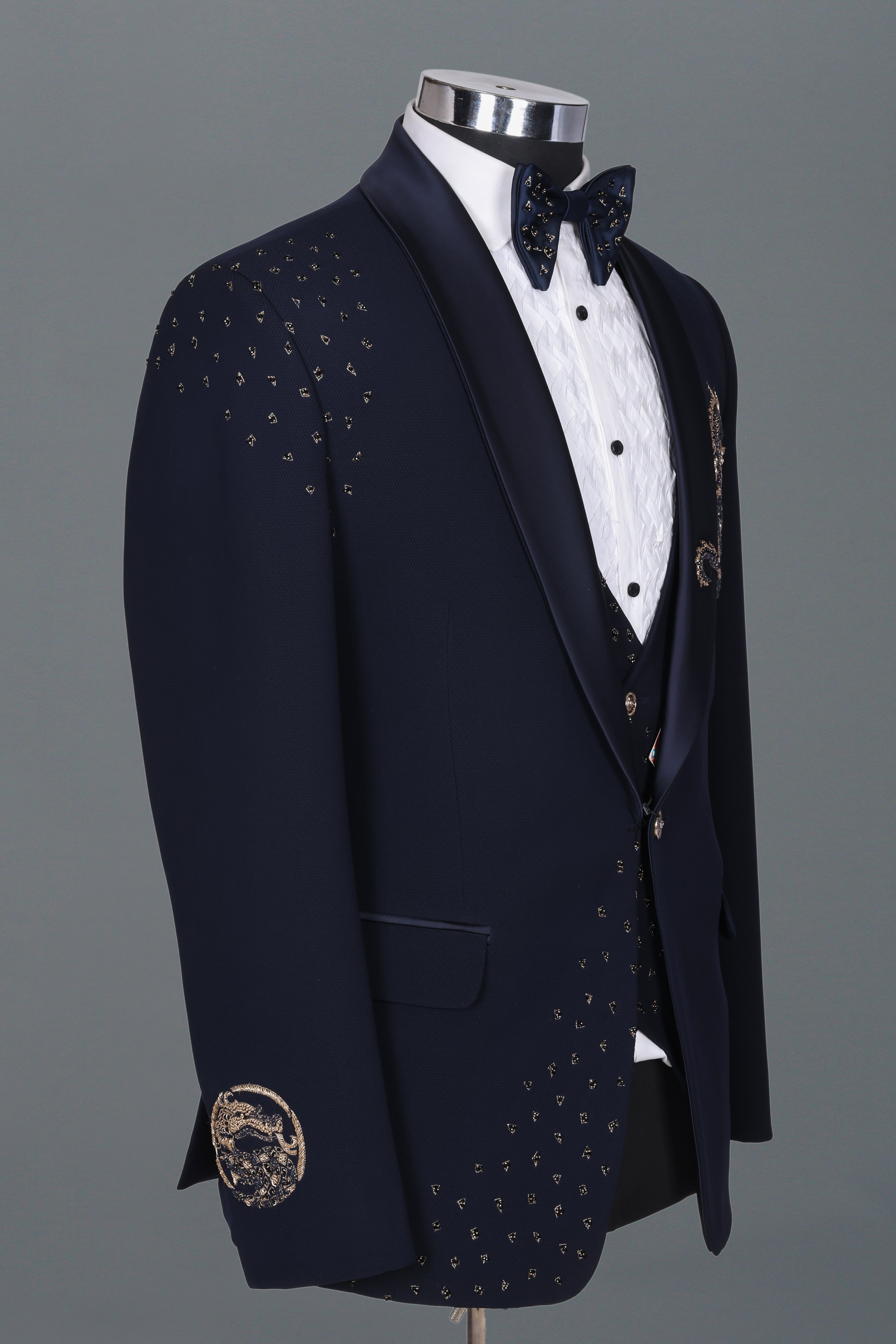 NAVY BLUE DRAGON EMBELLISHED TUXEDO