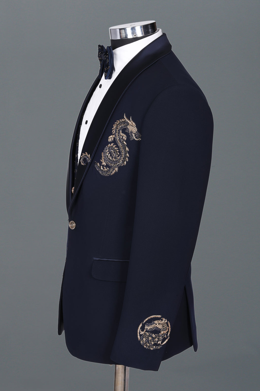 NAVY BLUE DRAGON EMBELLISHED TUXEDO