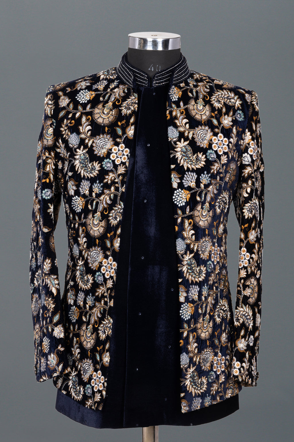 MIDNIGHT BLOOM VELVET OPEN INDO-WESTERN