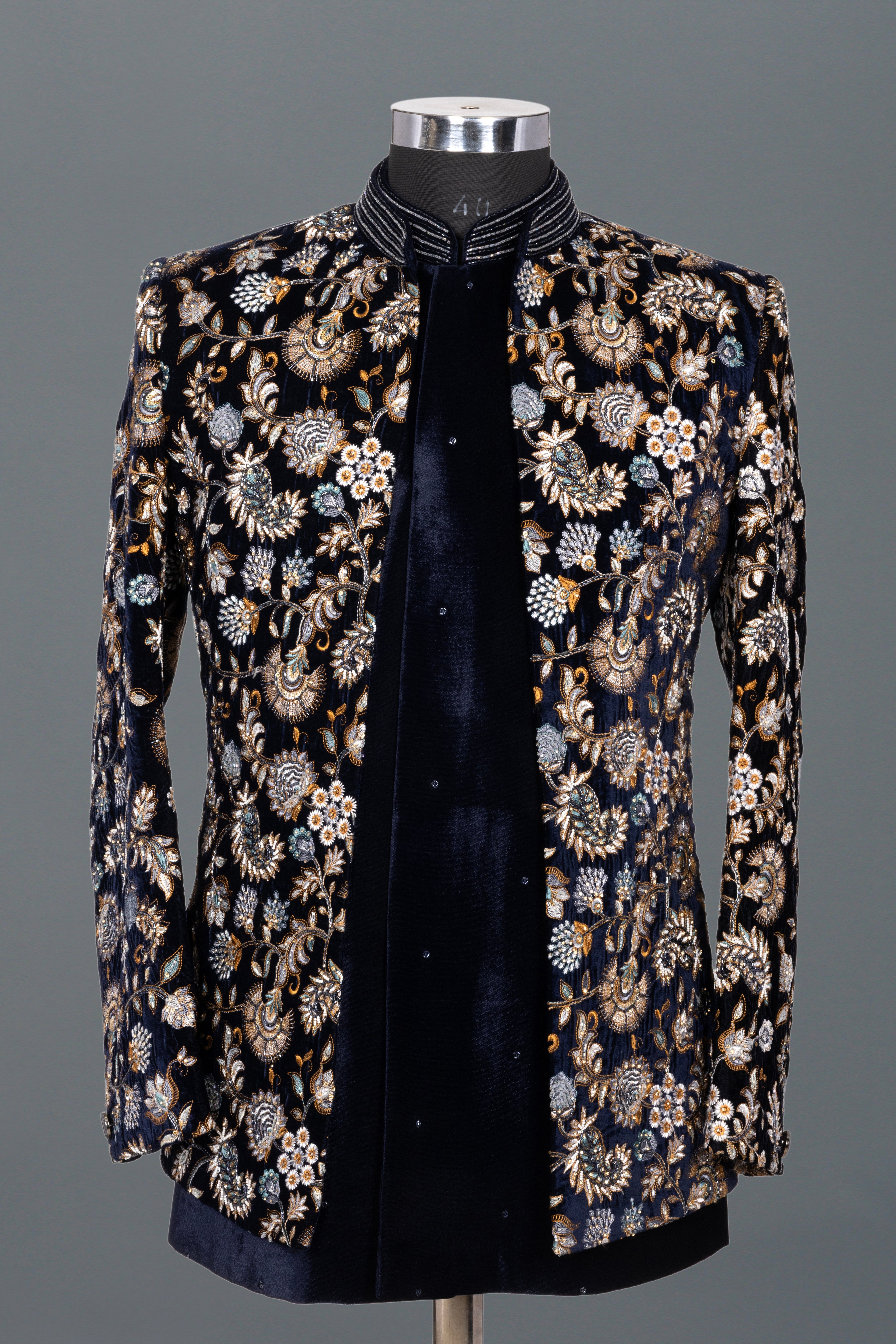 MIDNIGHT BLOOM VELVET OPEN INDO-WESTERN