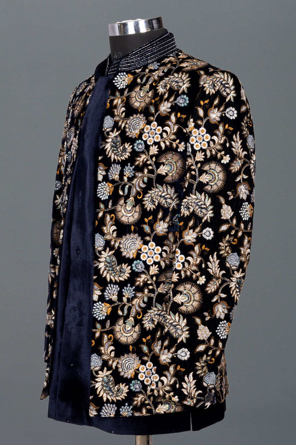 MIDNIGHT BLOOM VELVET OPEN INDO-WESTERN