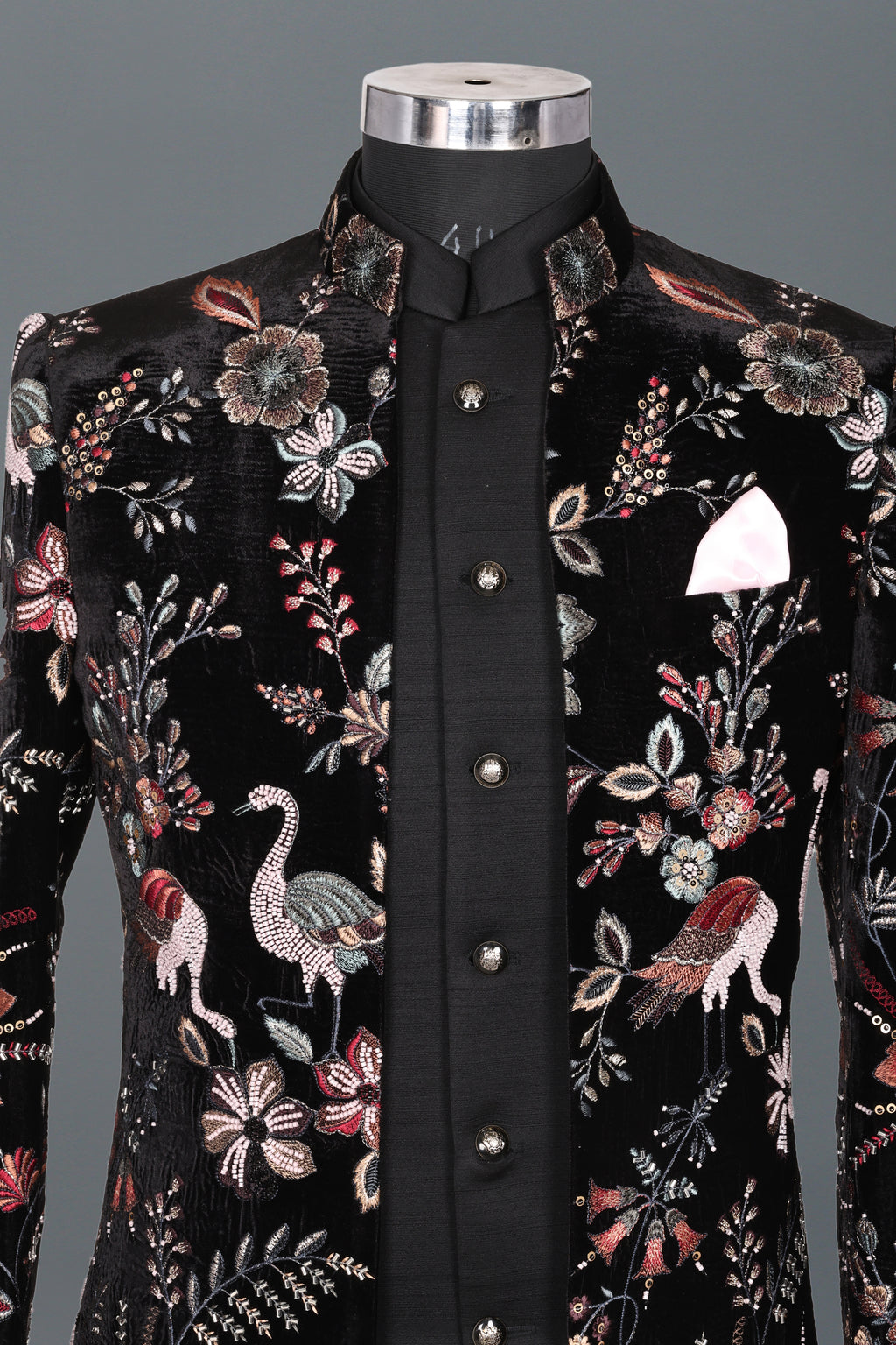 BLACK BIRD & FLORAL EMBROIDERED INDO-WESTERN
