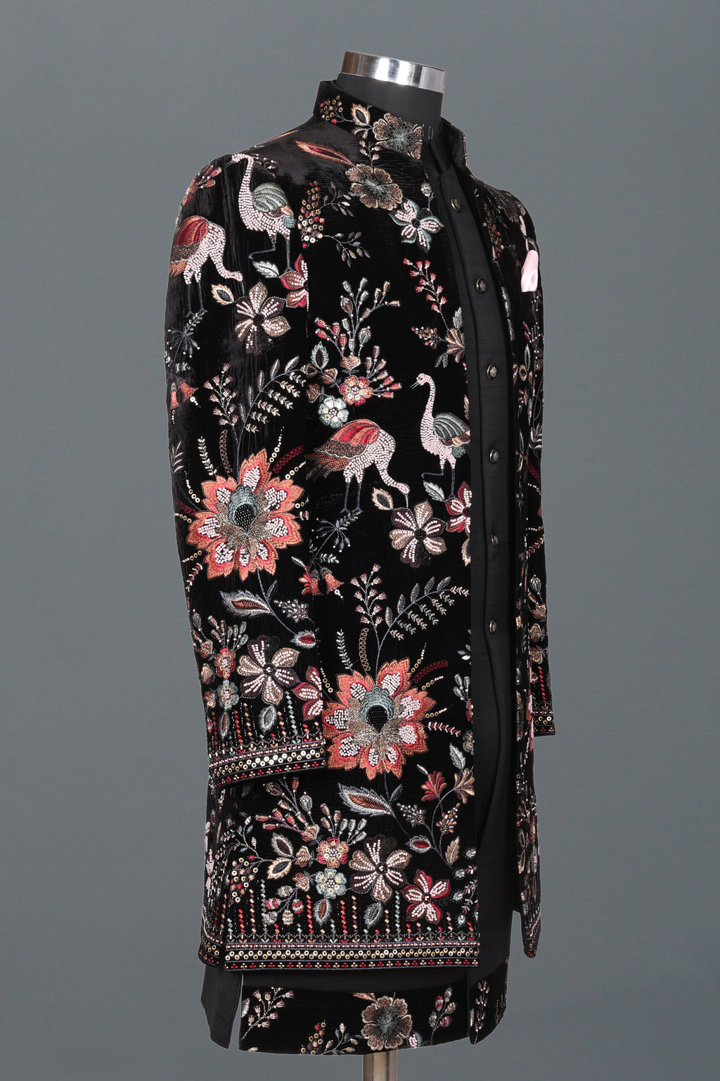 BLACK BIRD & FLORAL EMBROIDERED INDO-WESTERN