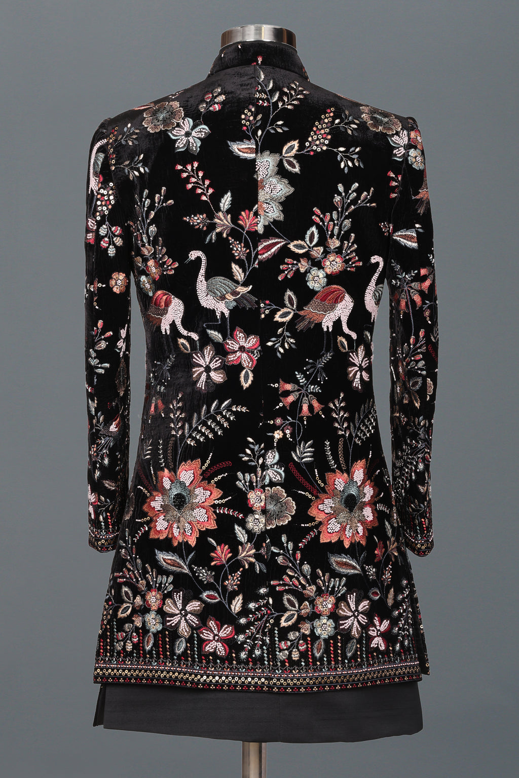 BLACK BIRD & FLORAL EMBROIDERED INDO-WESTERN