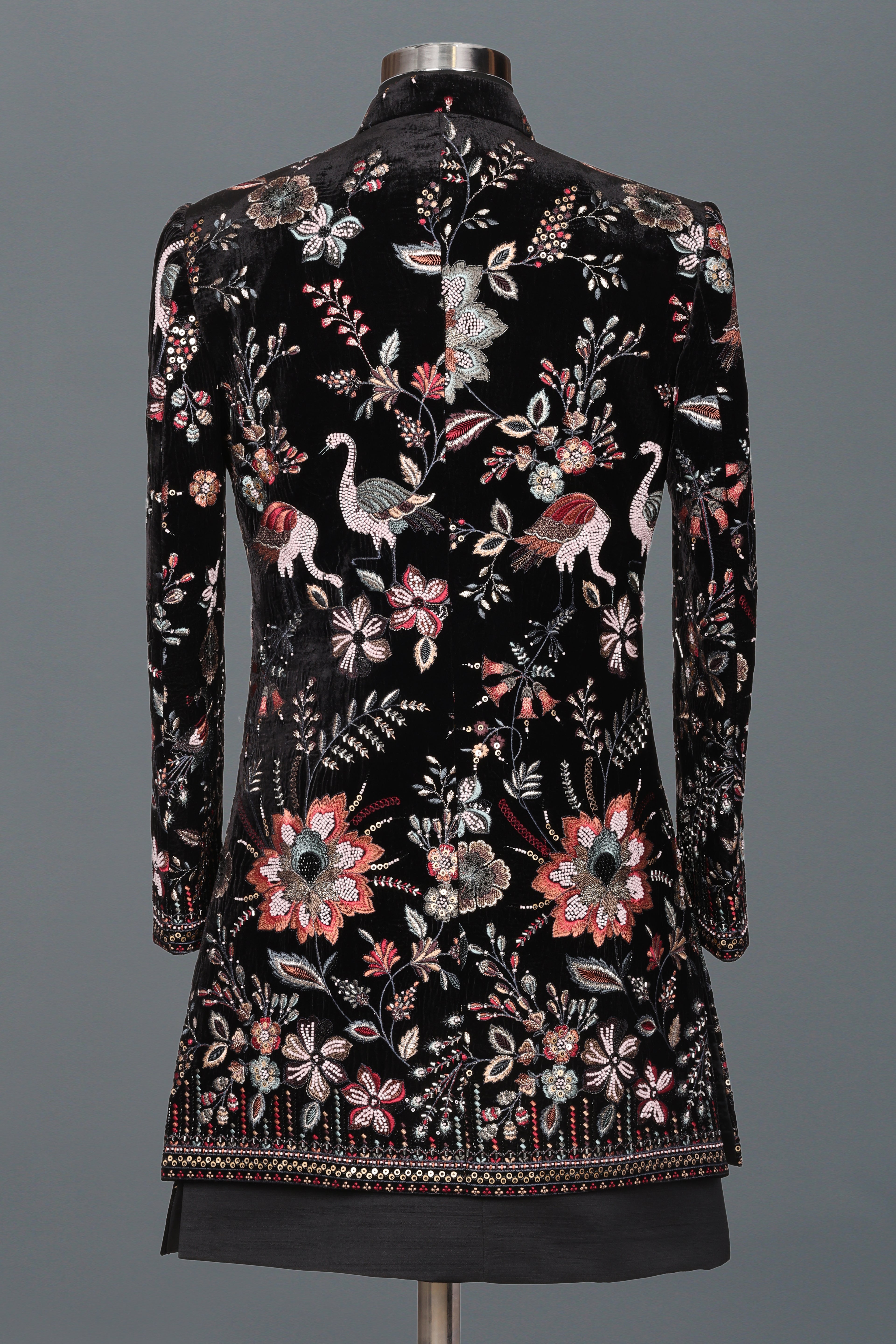 BLACK BIRD & FLORAL EMBROIDERED INDO-WESTERN
