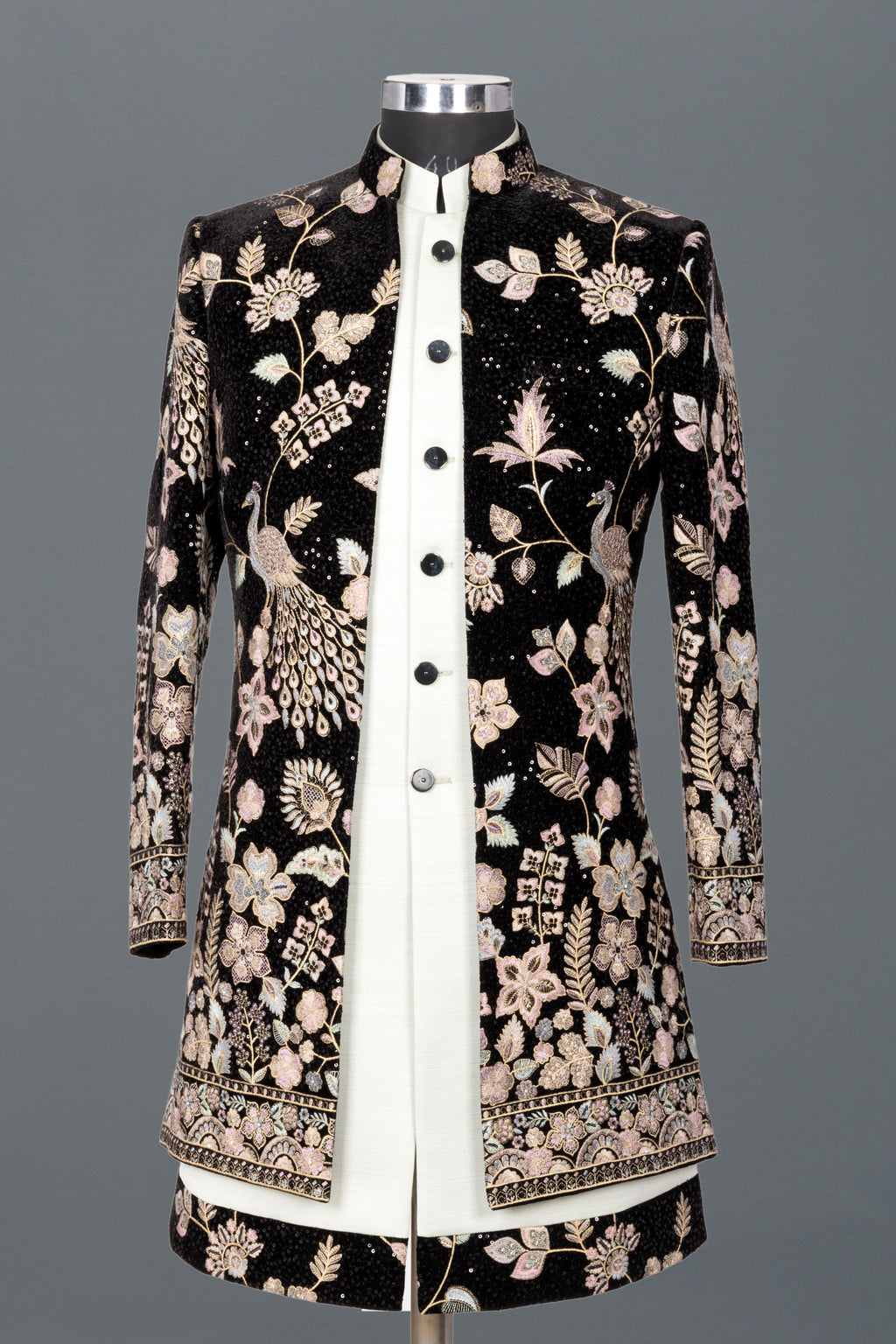 BLACK ROYAL INDO-WESTERN WITH PEACOCK EMBROIDERY