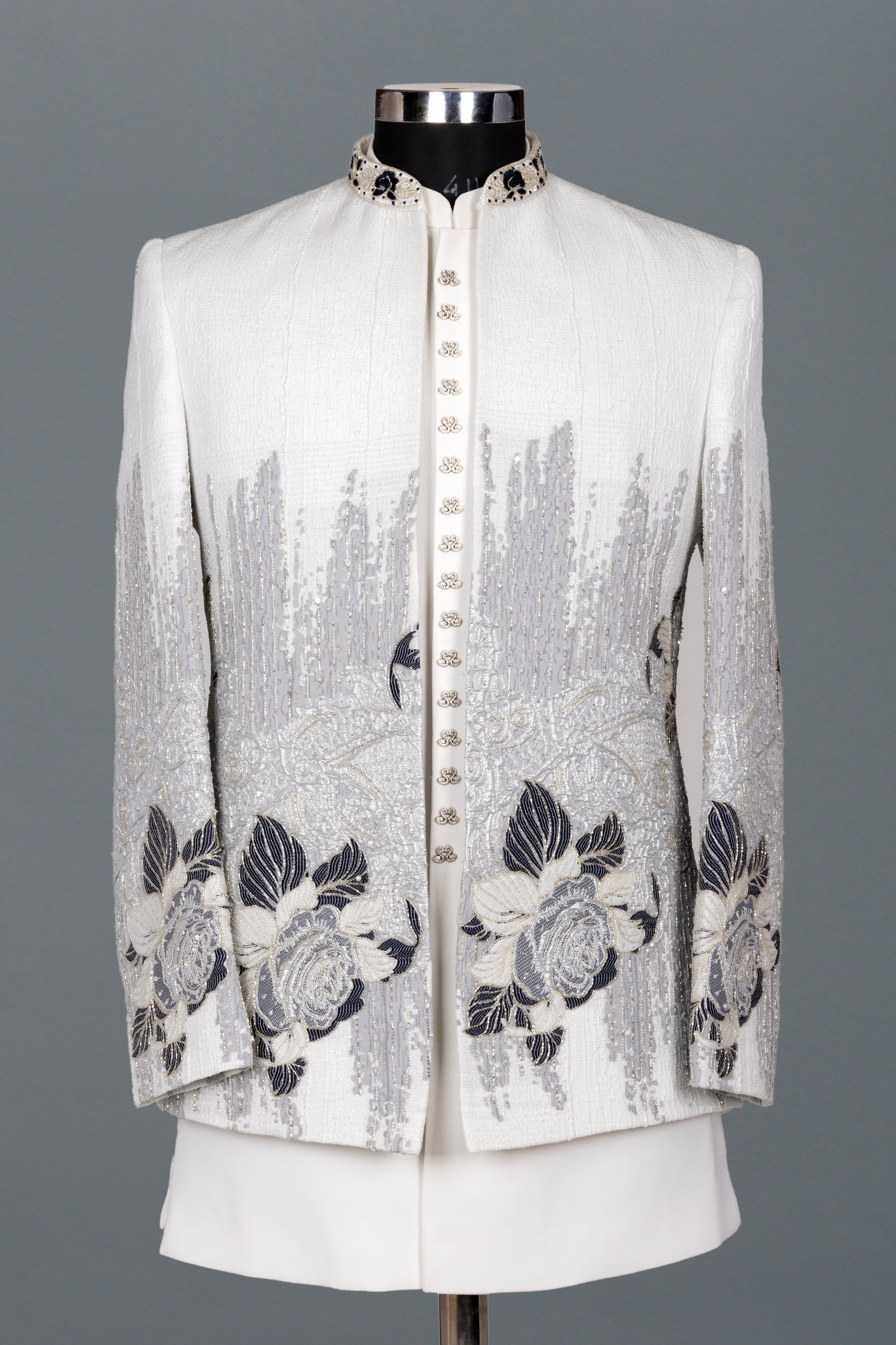 WHITE FLORAL EMBROIDERED INDO-WESTERN