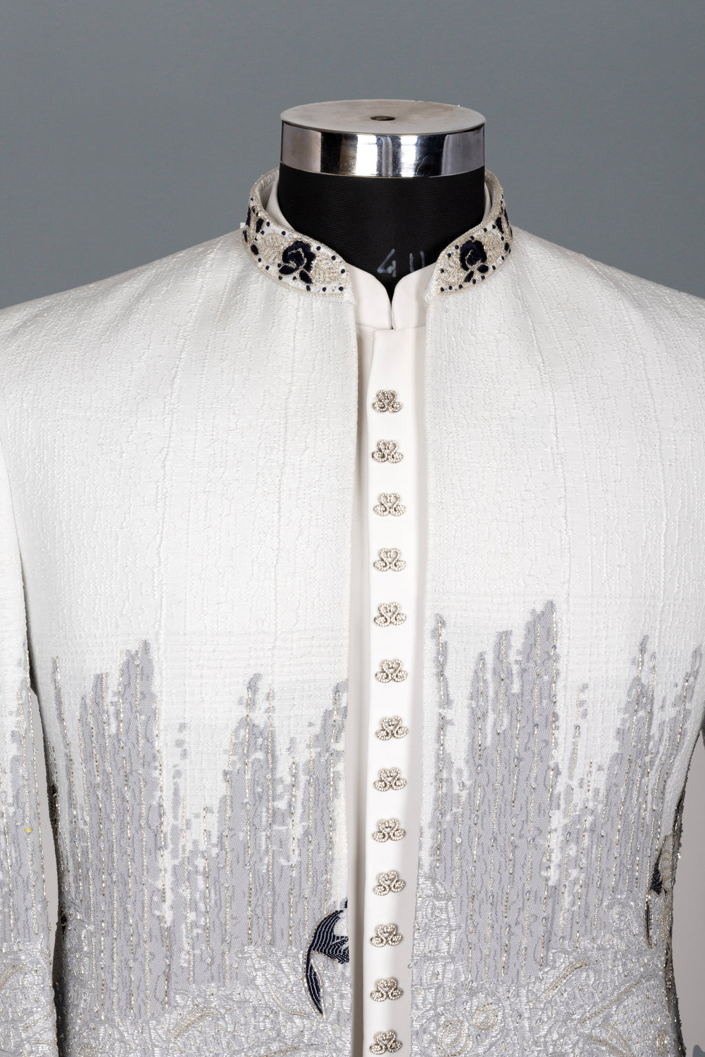 WHITE FLORAL EMBROIDERED INDO-WESTERN