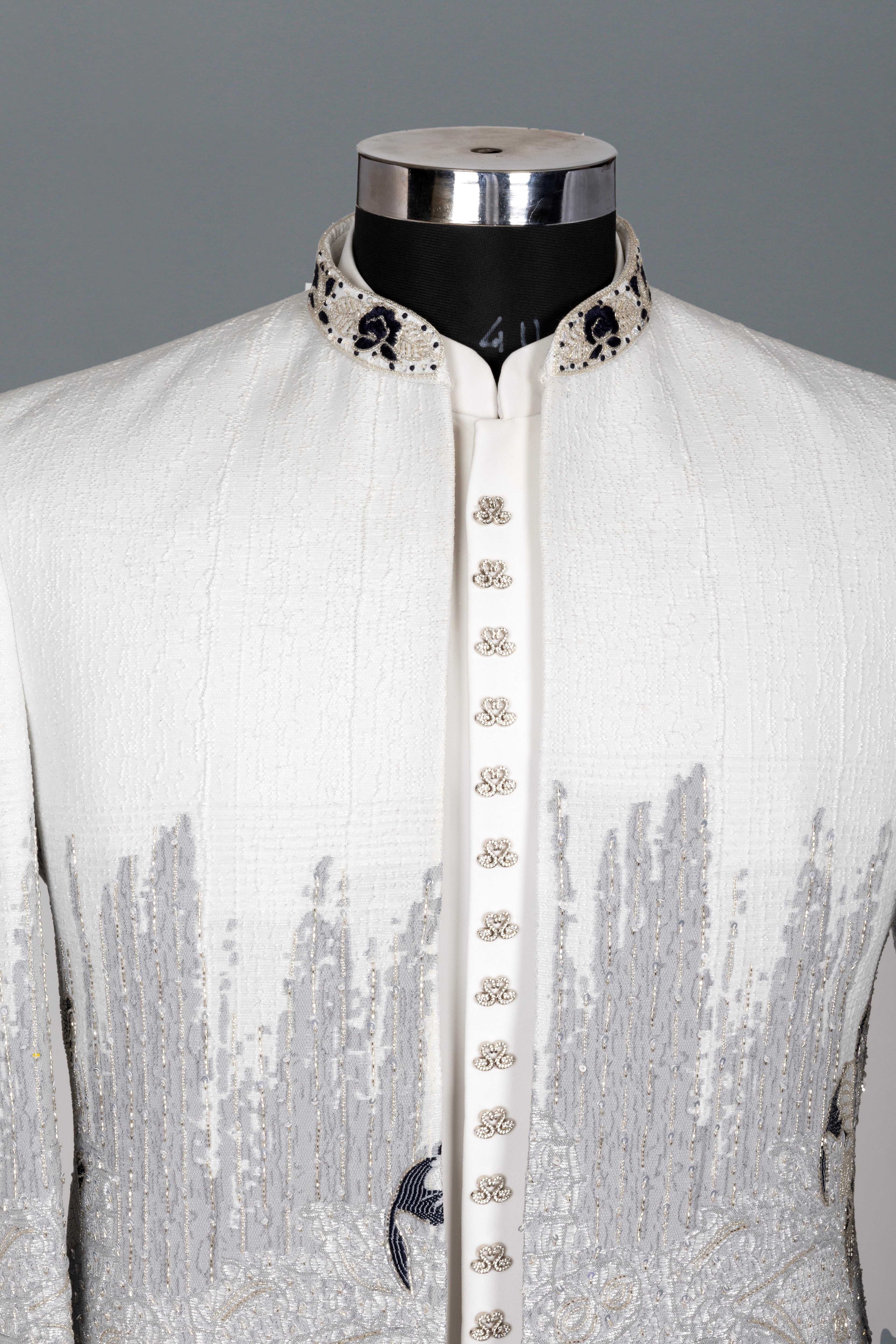 WHITE FLORAL EMBROIDERED INDO-WESTERN