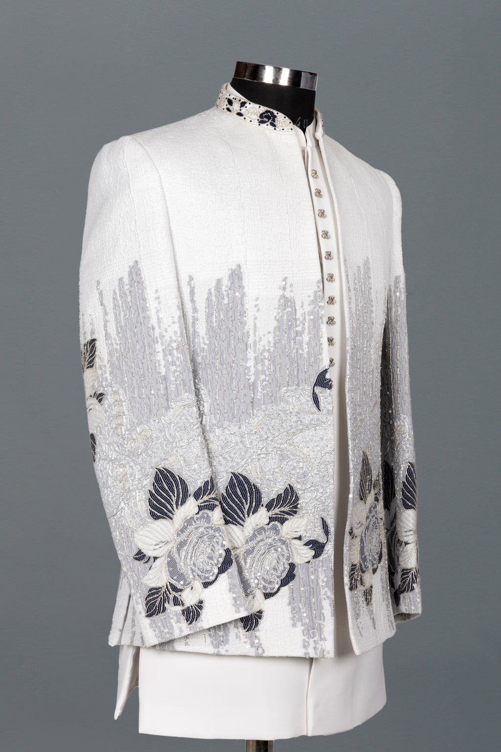 WHITE FLORAL EMBROIDERED INDO-WESTERN