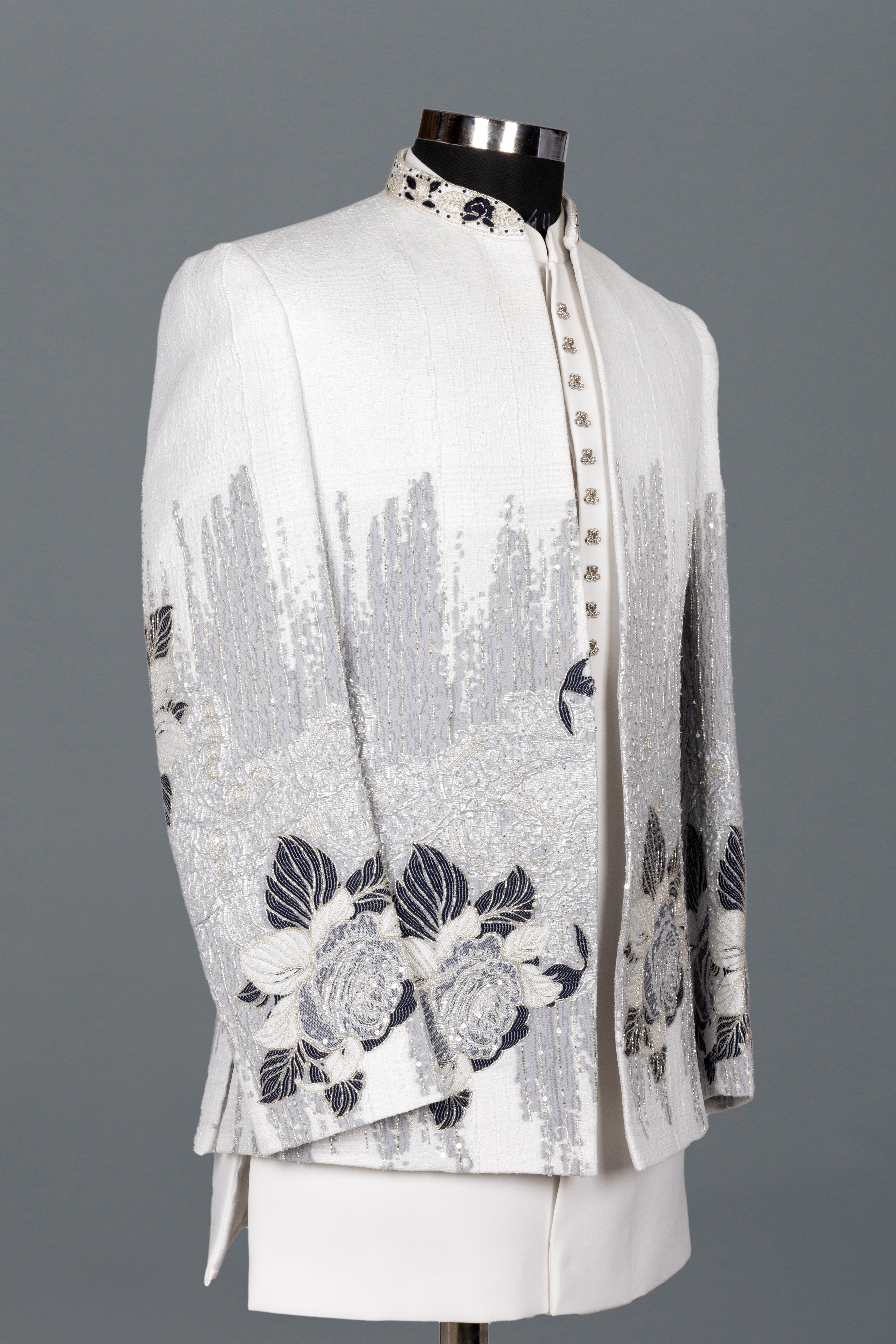 WHITE FLORAL EMBROIDERED INDO-WESTERN