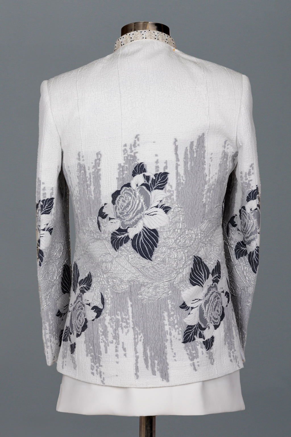 WHITE FLORAL EMBROIDERED INDO-WESTERN