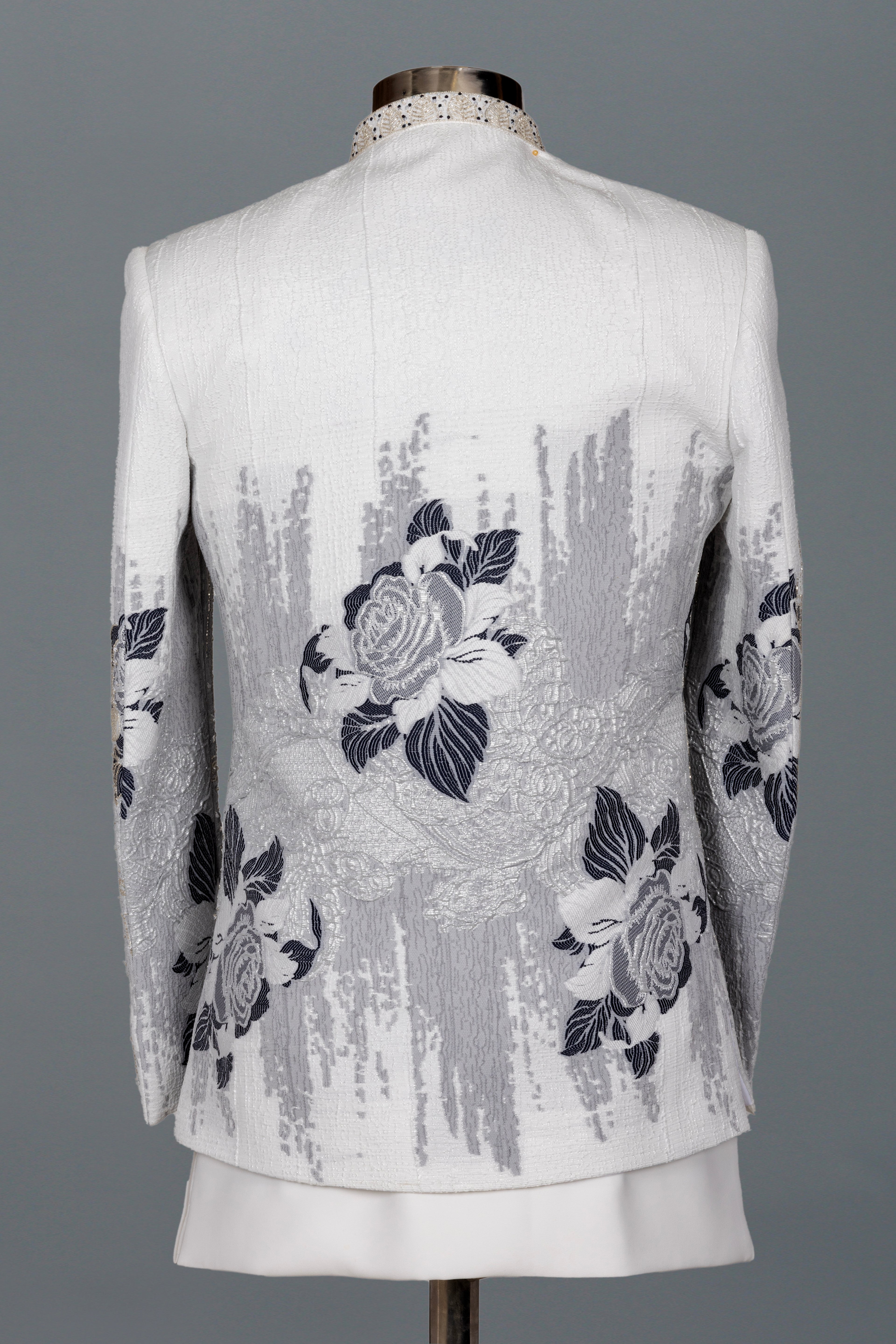 WHITE FLORAL EMBROIDERED INDO-WESTERN